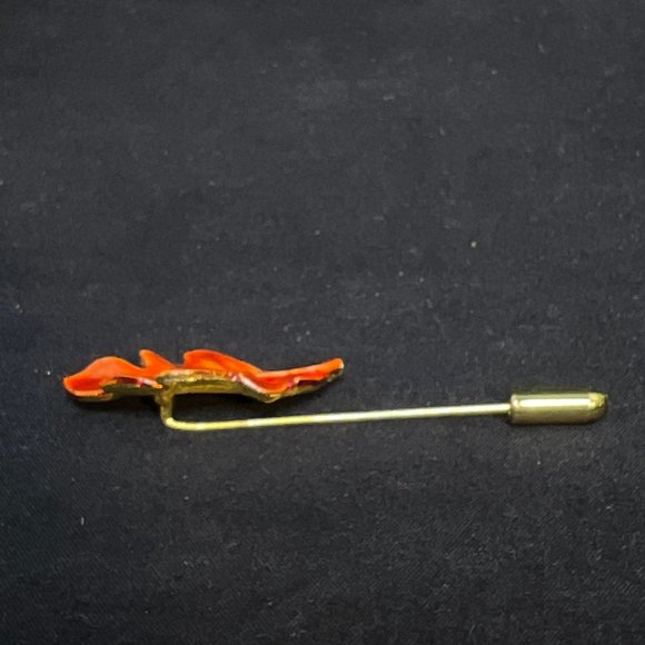 Vintage Gold Tone And Orange Enamel Leaf Stick Pin (4161) - Picture 3 of 5